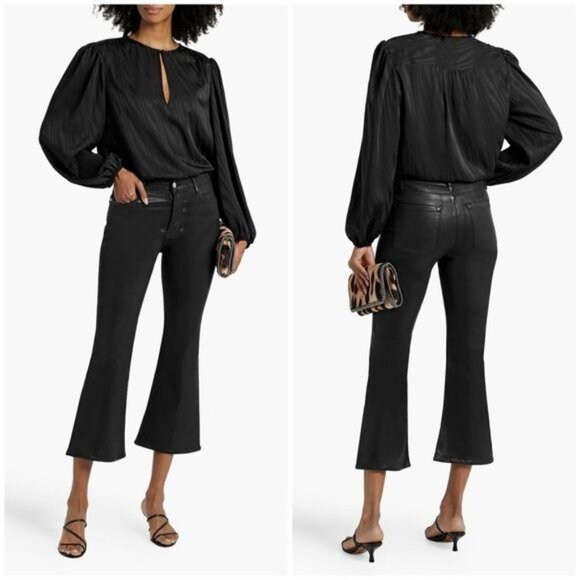 New FRAME Le Crop Flare cropped coated high-rise flared jeans in Black Size 31 - Picture 1 of 15